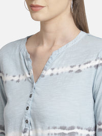Blue tie & die viscose top