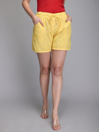 Yellow printed rayon women shorts