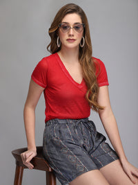 Blue printed rayon shorts