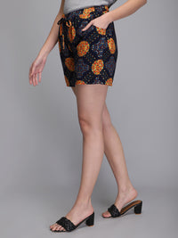 Printed blue rayon women shorts