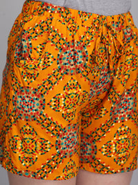 Printed yellow rayon women shorts