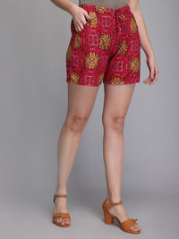 Printed pink rayon women shorts