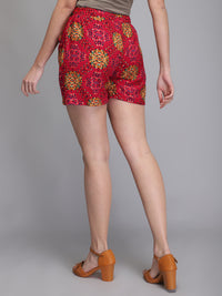 Printed pink rayon women shorts