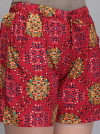Printed pink rayon women shorts
