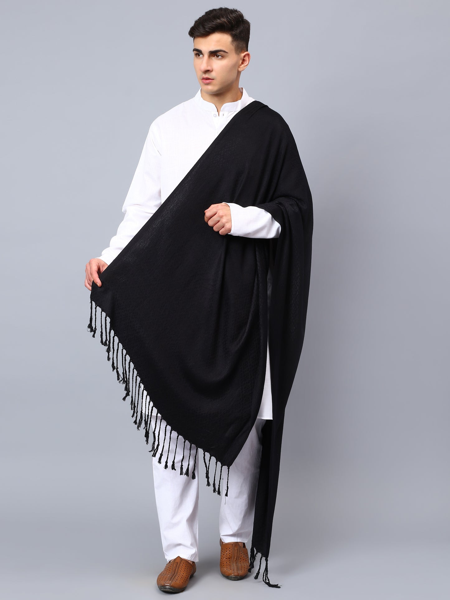 Mens black viscose stole