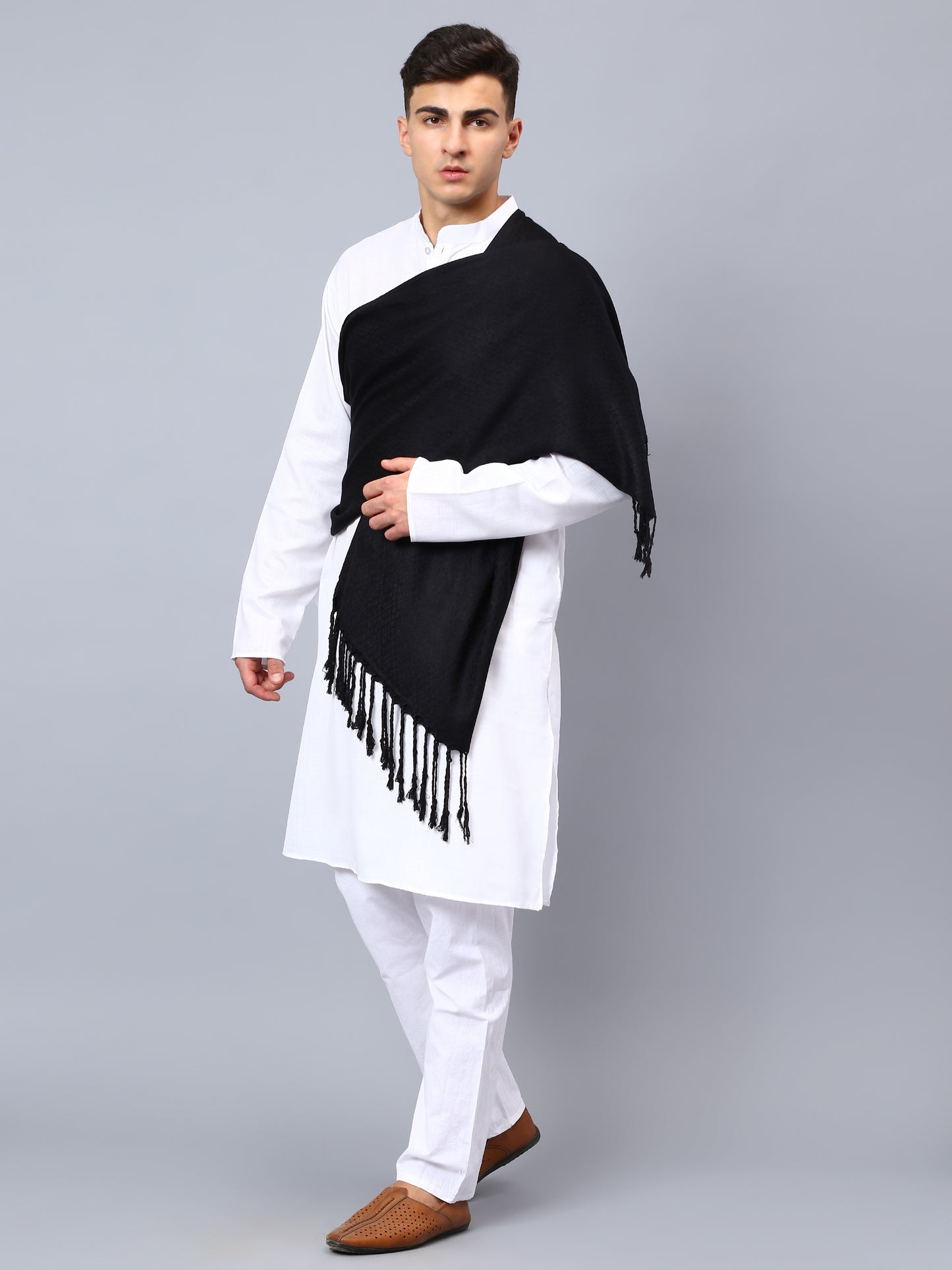Mens black viscose stole
