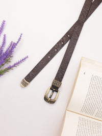 Aditi Wasan 20 mm 3 Pcs Set of Buckle Shantiniketan Brown Embossed Belt