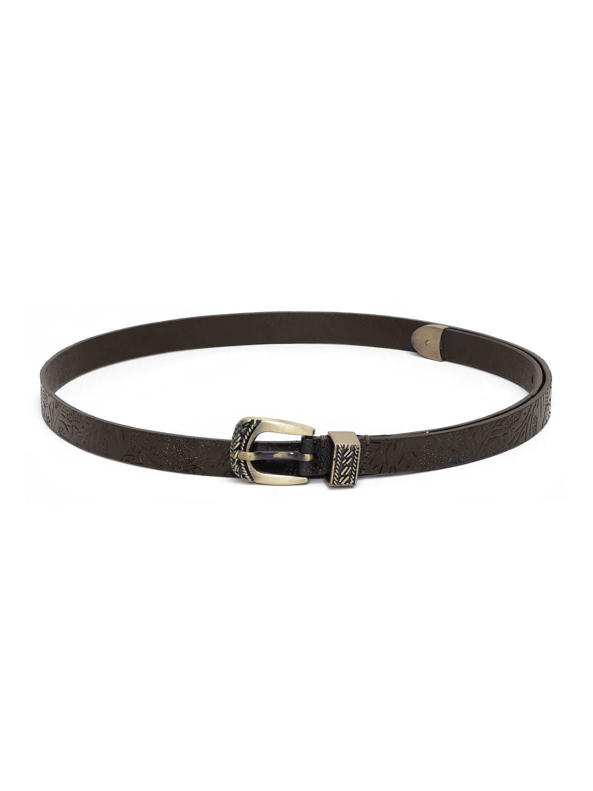 Aditi Wasan 20 mm 3 Pcs Set of Buckle Shantiniketan Brown Embossed Belt