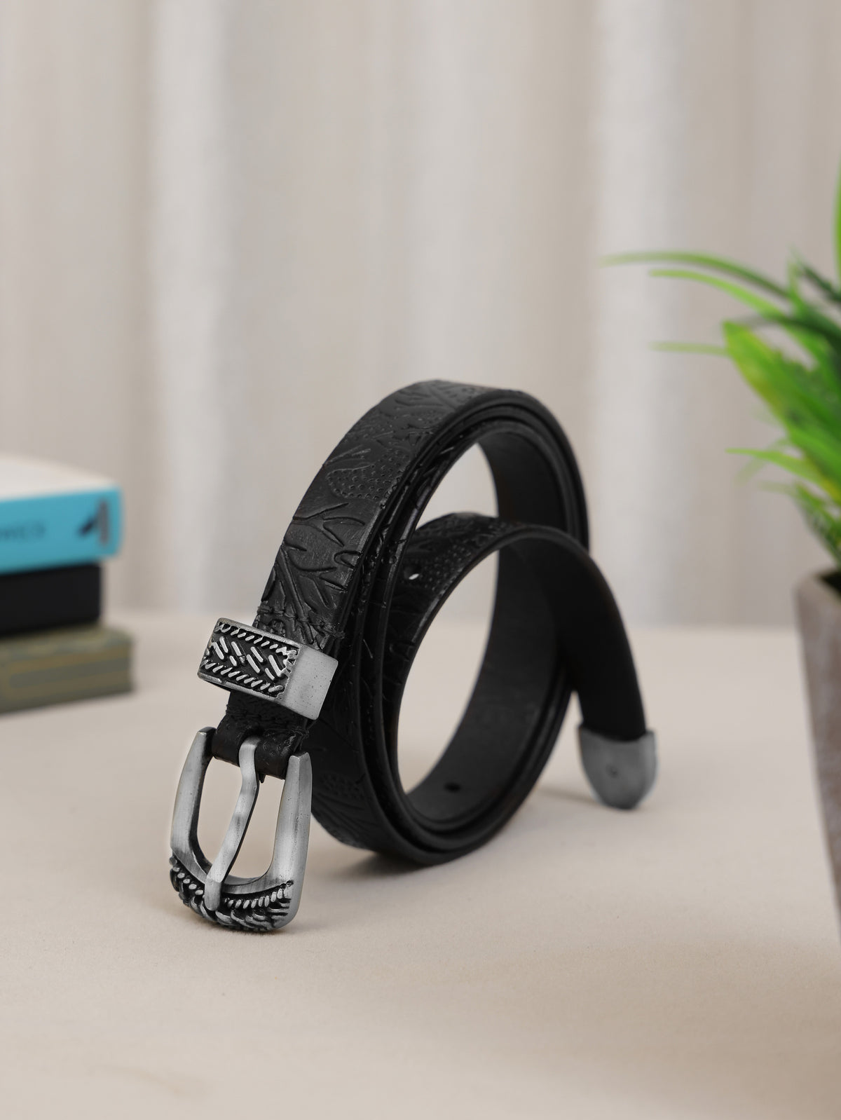 Aditi Wasan 20 mm 3 Pcs Set of Buckle Shantiniketan Black Embossed Belt
