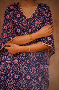 Aditi Wasan Blue Floral Printed Kaftan Kurta With Pant
