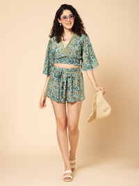Aditi Wasan Cyan Top With Short Co Ords Set