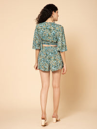 Aditi Wasan Cyan Top With Short Co Ords Set
