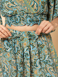 Aditi Wasan Cyan Top With Short Co Ords Set