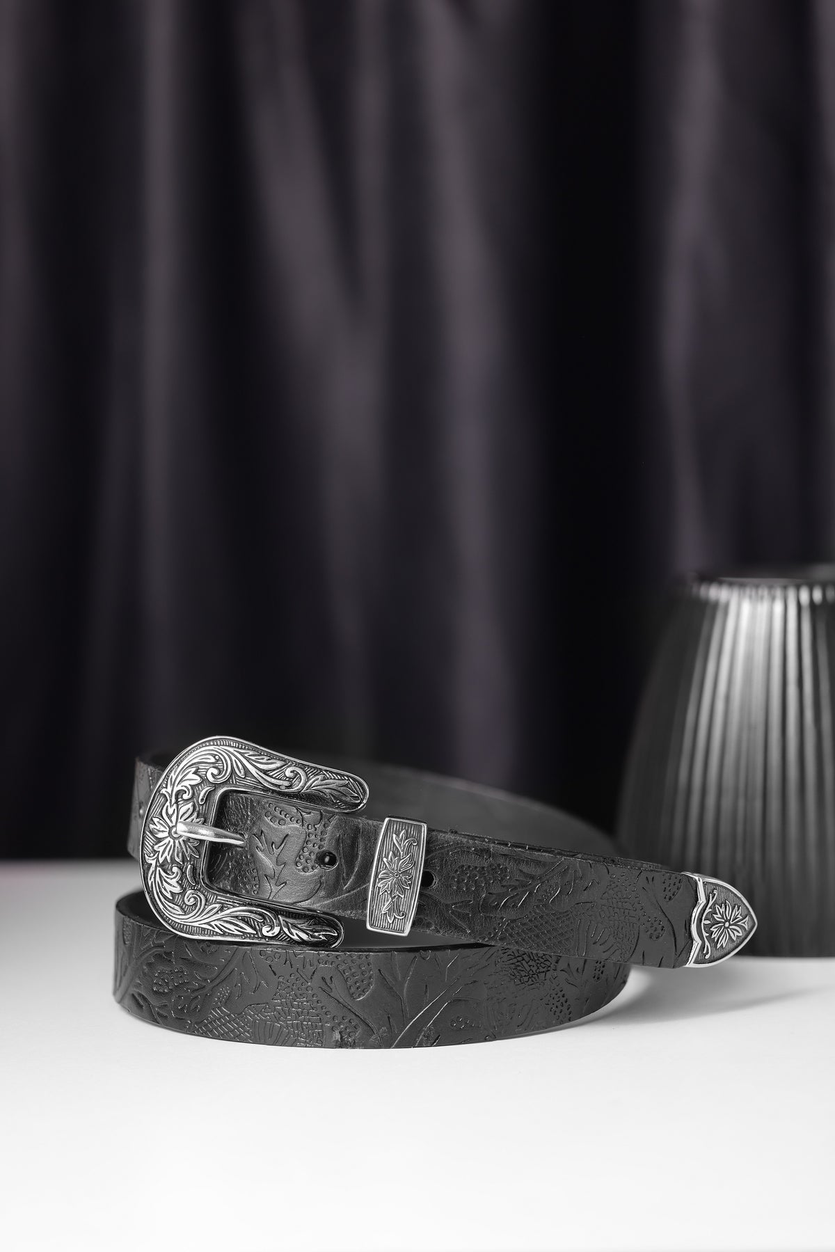 Aditi Wasan Women's Black Embossed Cowboy Belt