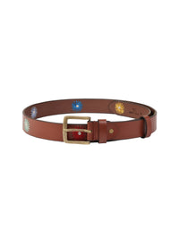 Brown Floral Embroidery Leather Women's Belt