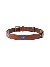 Brown Floral Embroidery Leather Women's Belt