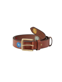 Brown Floral Embroidery Leather Women's Belt