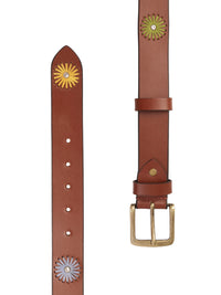 Brown Floral Embroidery Leather Women's Belt