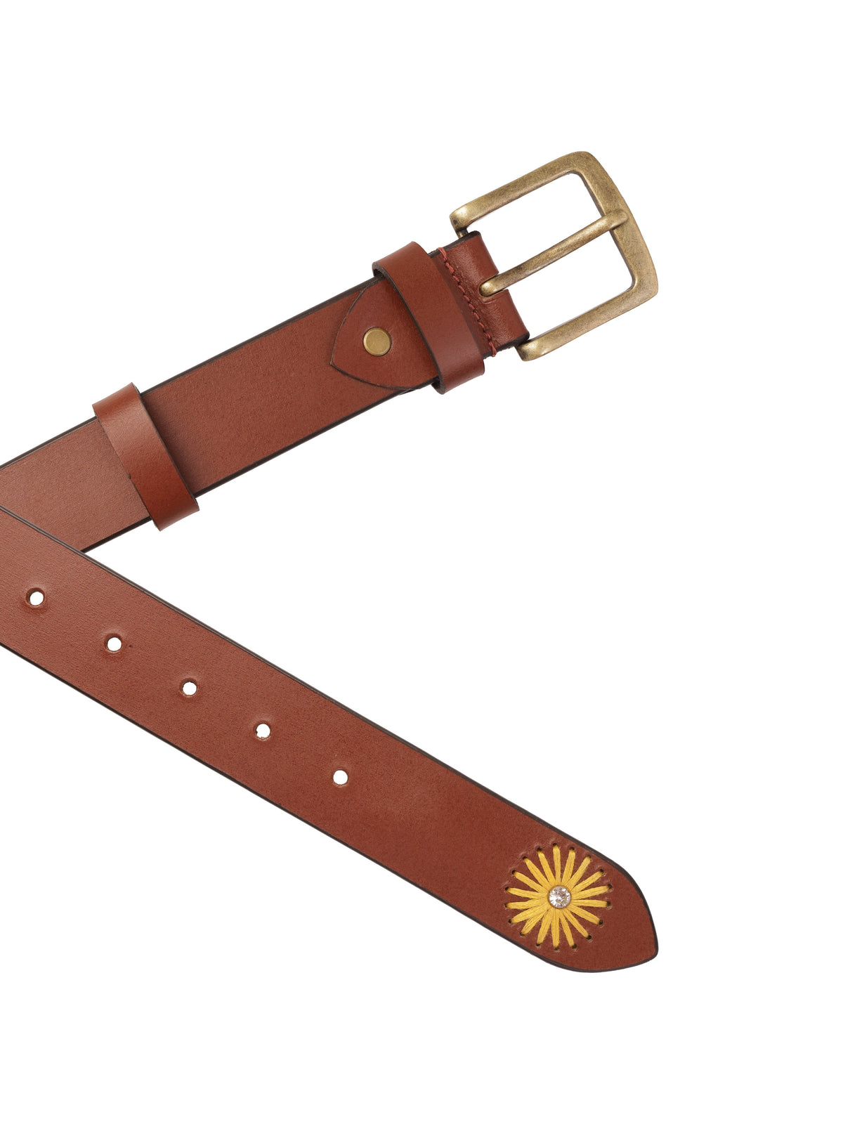 Brown Floral Embroidery Leather Women's Belt