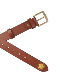 Brown Floral Embroidery Leather Women's Belt