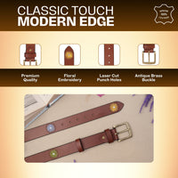 Brown Floral Embroidery Leather Women's Belt