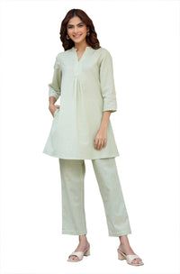 Mint Green Cotton Solid Co-Ords - Set of 2