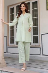 Mint Green Cotton Solid Co-Ords - Set of 2