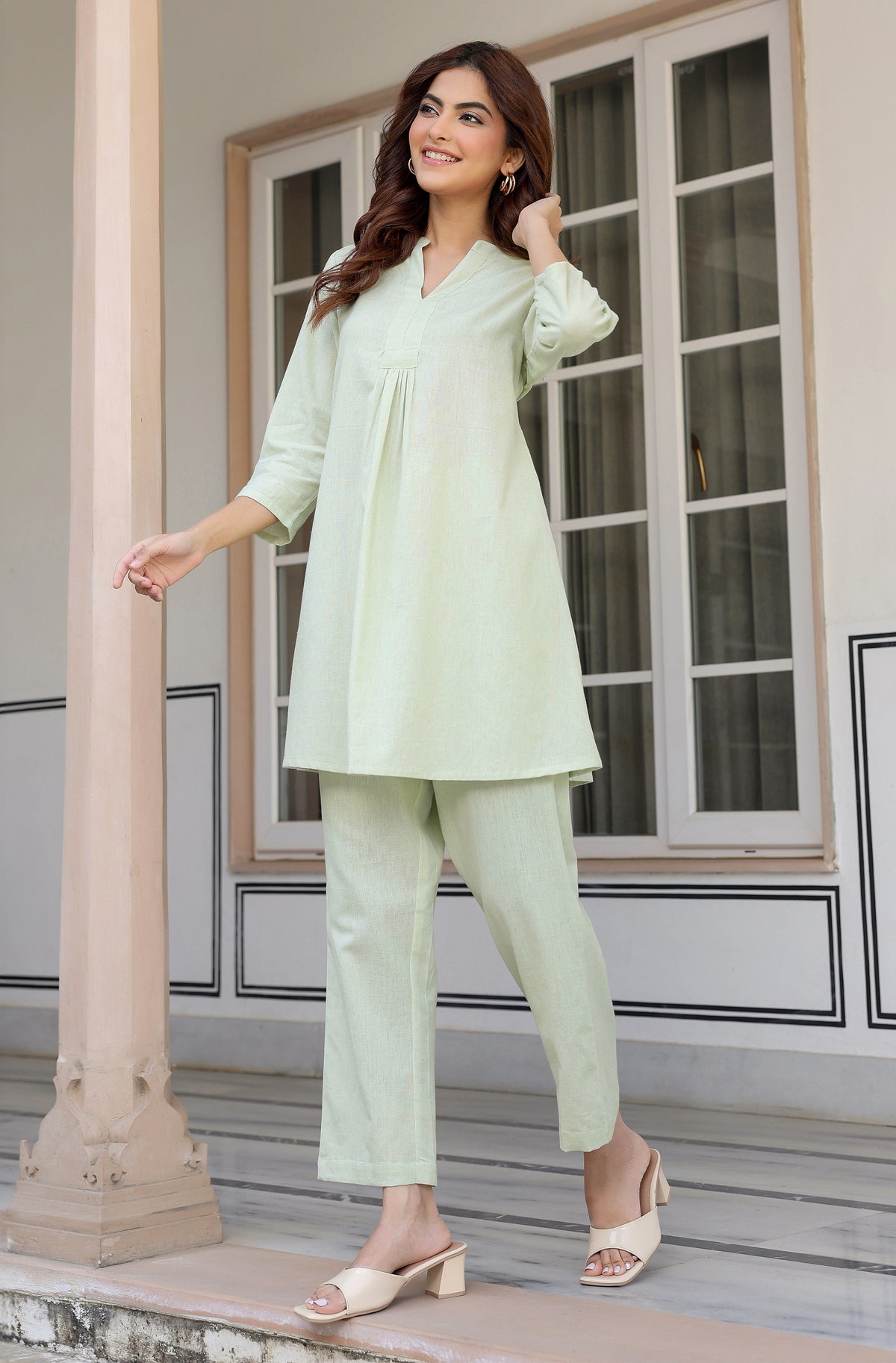 Mint Green Cotton Solid Co-Ords - Set of 2