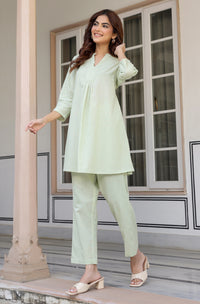 Mint Green Cotton Solid Co-Ords - Set of 2