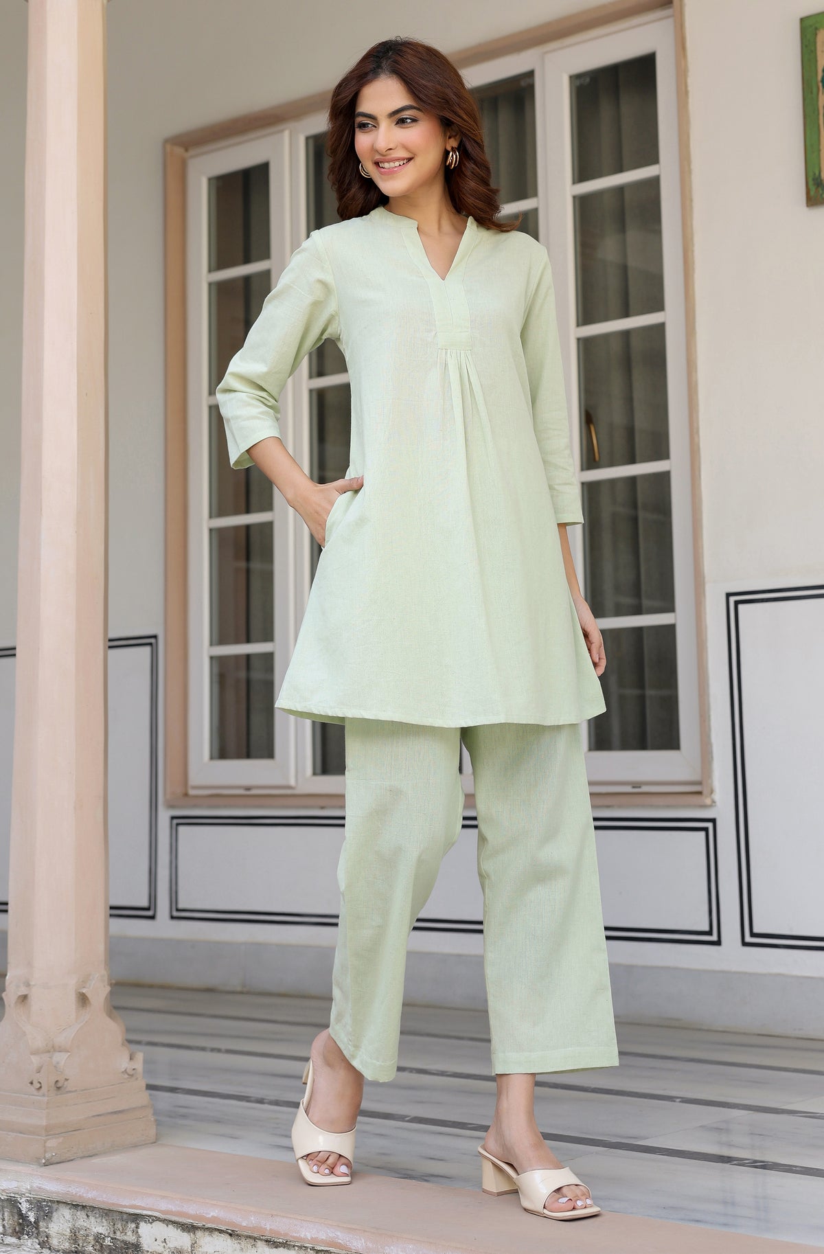 Mint Green Cotton Solid Co-Ords - Set of 2