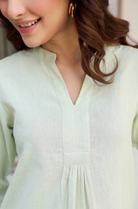 Mint Green Cotton Solid Co-Ords - Set of 2