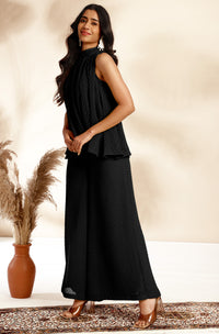 Black Woven Design Chiffon Co-Ords - Set of 2