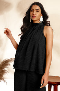 Black Woven Design Chiffon Co-Ords - Set of 2