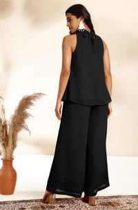 Black Woven Design Chiffon Co-Ords - Set of 2