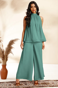 Sage Green Woven Design Chiffon Co-Ords - Set of 2