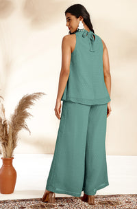 Sage Green Woven Design Chiffon Co-Ords - Set of 2