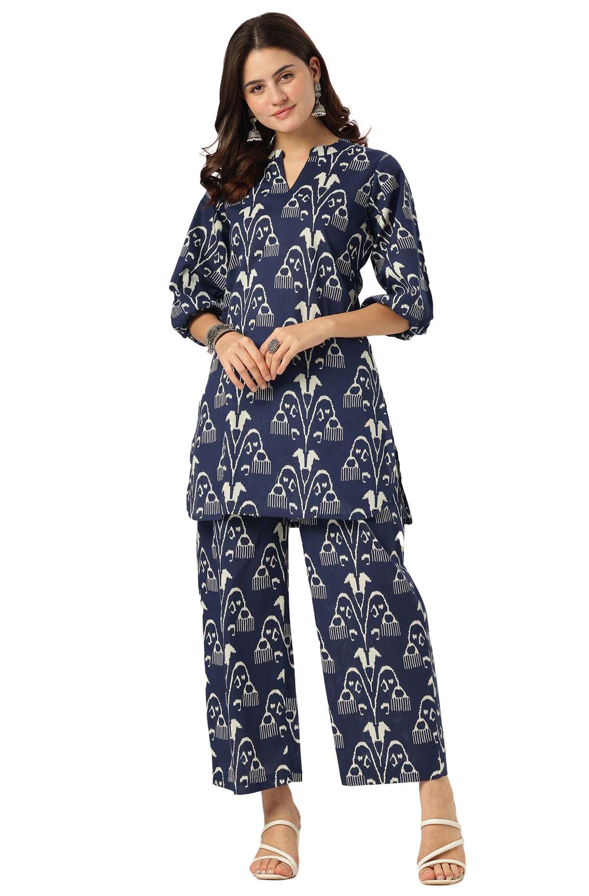 Navy Blue Ikkat Printed Cotton Co-Ords - Set of 2