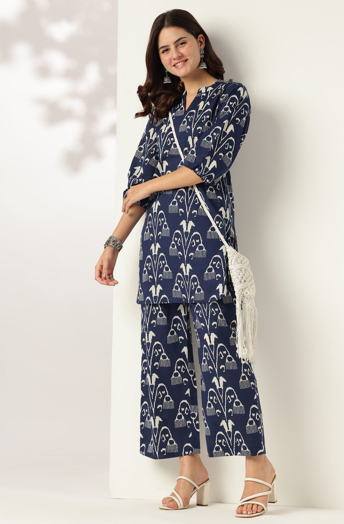 Navy Blue Ikkat Printed Cotton Co-Ords - Set of 2