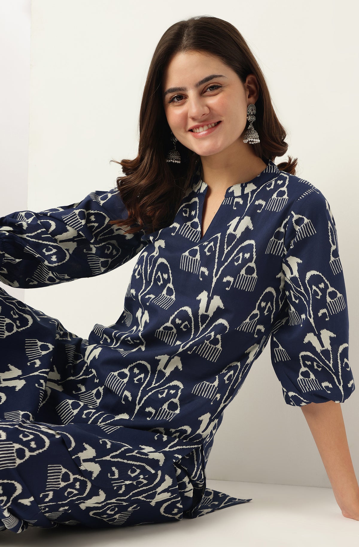 Navy Blue Ikkat Printed Cotton Co-Ords - Set of 2