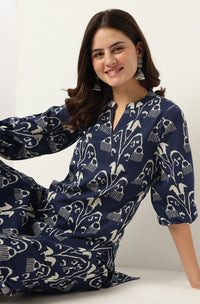 Navy Blue Ikkat Printed Cotton Co-Ords - Set of 2