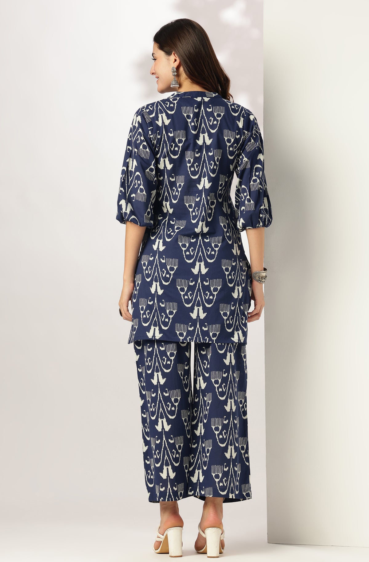 Navy Blue Ikkat Printed Cotton Co-Ords - Set of 2