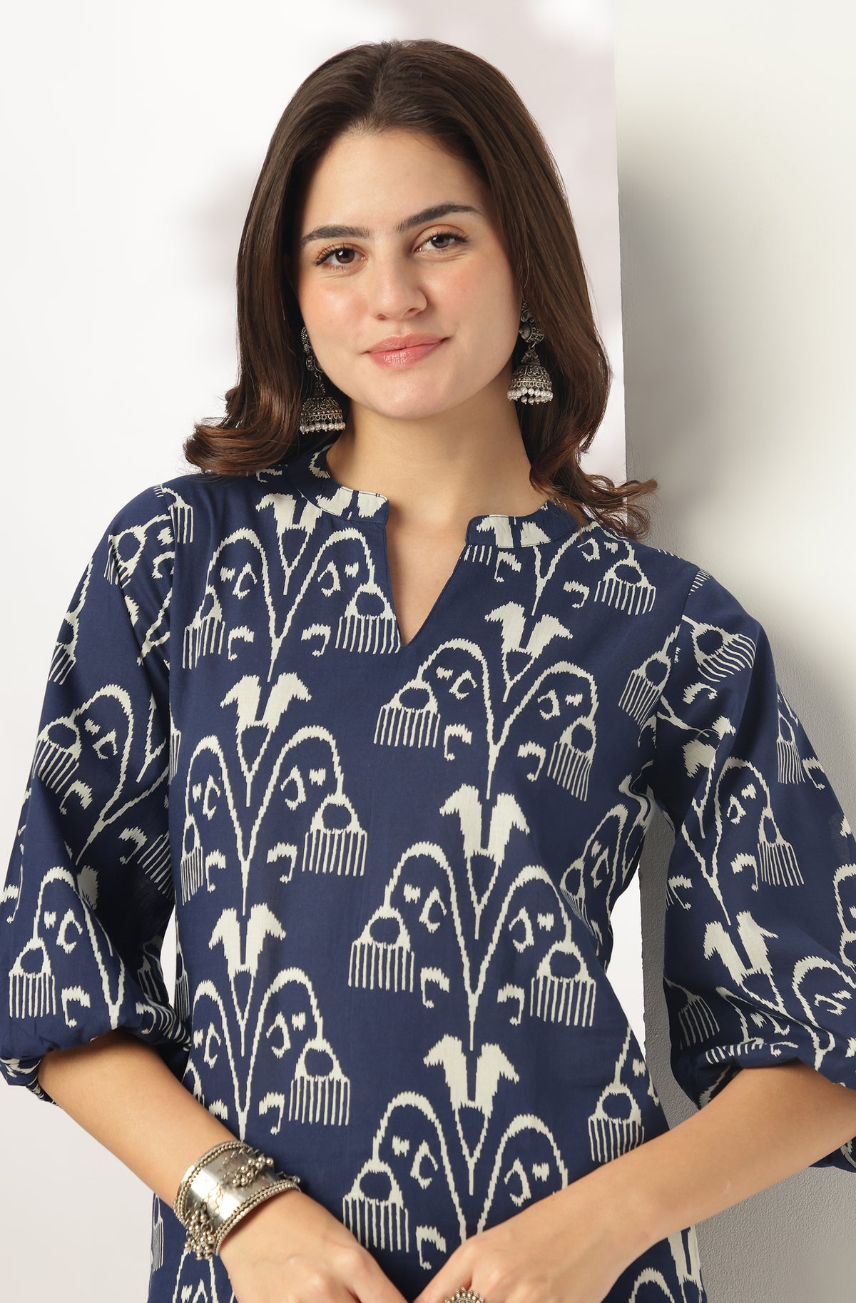 Navy Blue Ikkat Printed Cotton Co-Ords - Set of 2