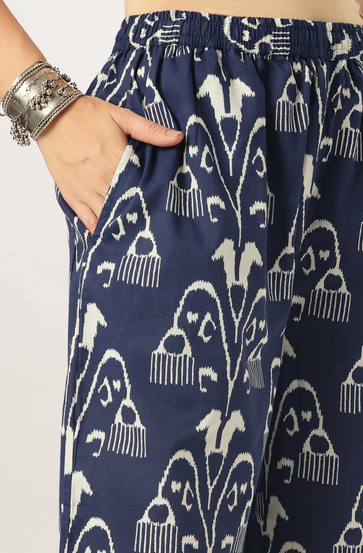 Navy Blue Ikkat Printed Cotton Co-Ords - Set of 2