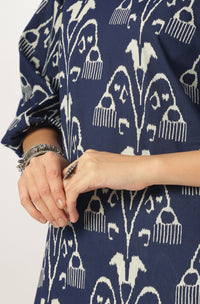 Navy Blue Ikkat Printed Cotton Co-Ords - Set of 2