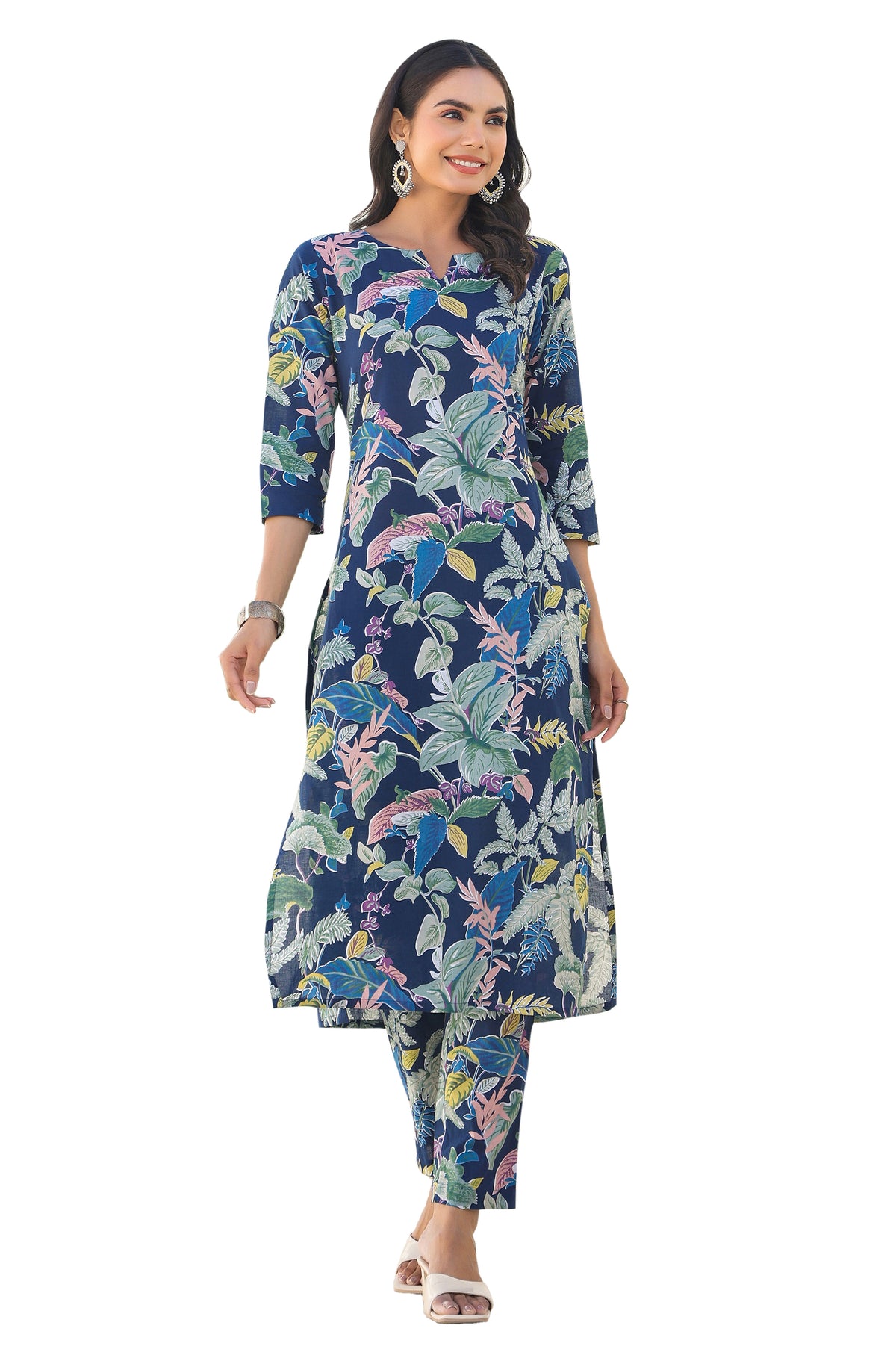 Navy Blue Printed Cotton Co-Ords - Set of 2