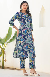 Navy Blue Printed Cotton Co-Ords - Set of 2