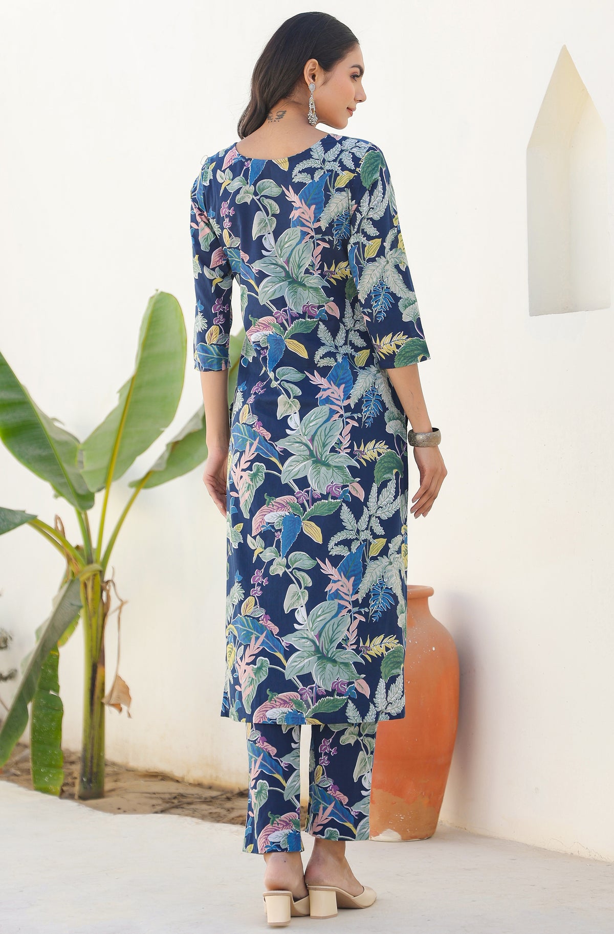 Navy Blue Printed Cotton Co-Ords - Set of 2