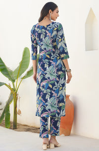 Navy Blue Printed Cotton Co-Ords - Set of 2