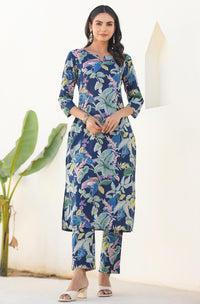 Navy Blue Printed Cotton Co-Ords - Set of 2