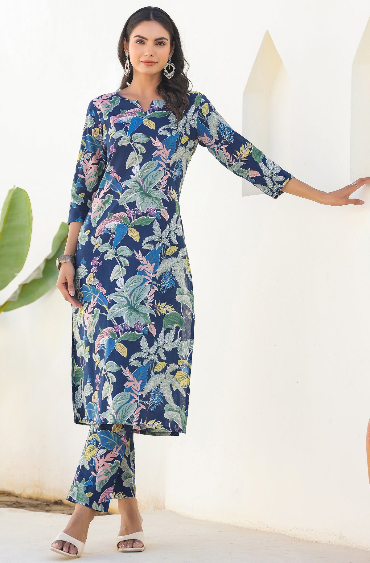 Navy Blue Printed Cotton Co-Ords - Set of 2